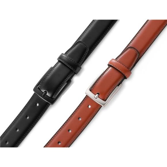 Mens Leather Dress Belt 2Pack Handmade Genuine Leather Work Business Casual - Picture 5 of 8